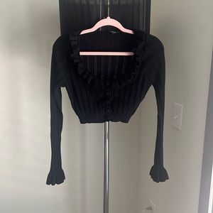 FOR LOVE AND LEMONS Black Cropped Long Sleeve Cardigan, M